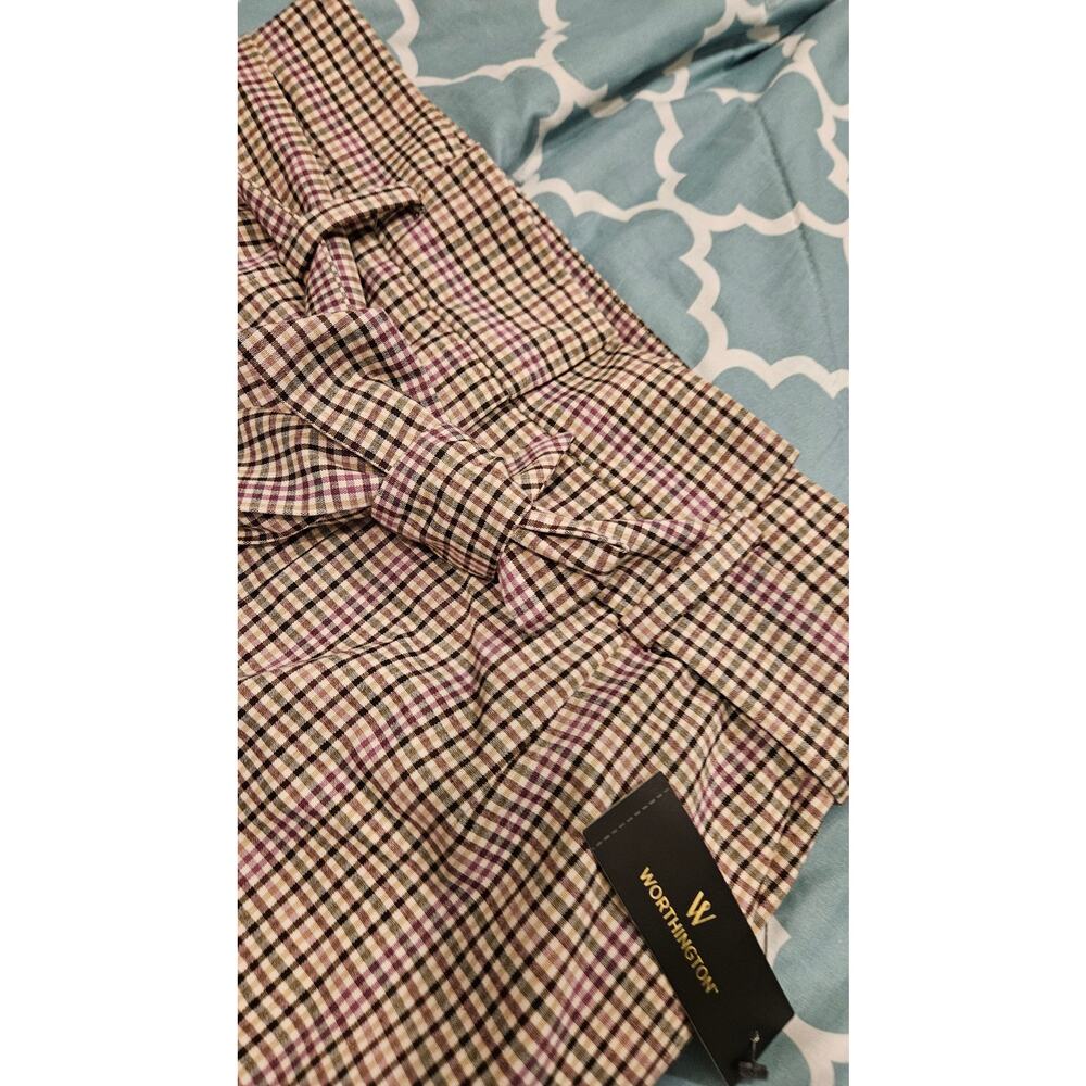 Worthington Size 10 Plaid Paperbag Waist Pants Tie Belt Work Career NWT - Picture 2 of 11